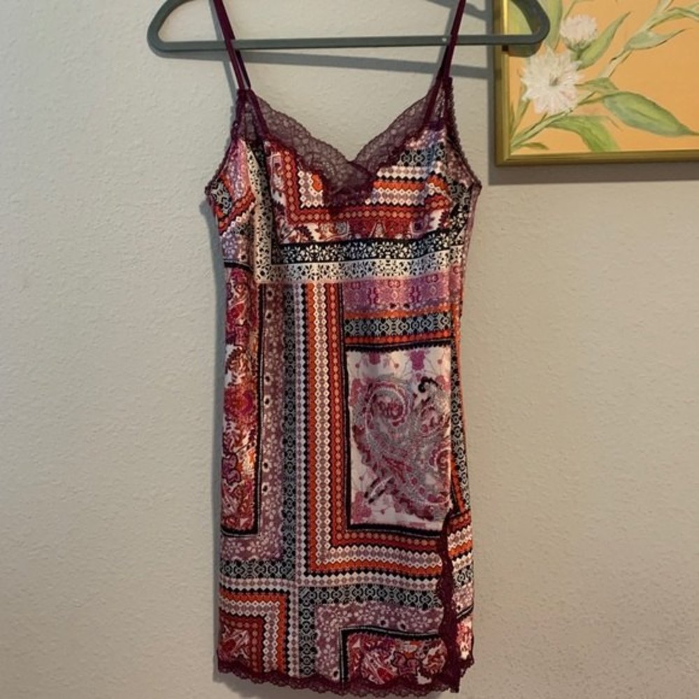 Victoria's Secret Purple Pattern Satin & Lace Chemise Mini Slip Size Small